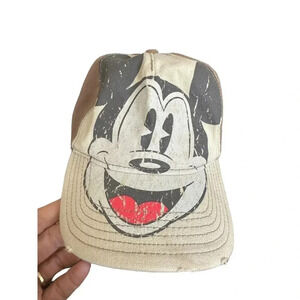 Disney Brown Mickey Mouse Face Embossed Embroidered Baseball Cap Hat Vintage